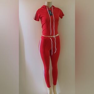 NWT J&W Red Athleisure 2-Piece Set. Crop Hoodie & High-Waist Leggings.